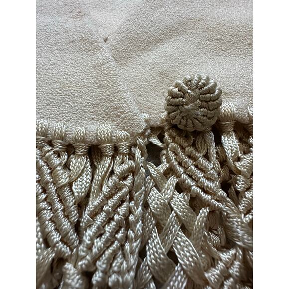 Vintage Piano Shawl Fringe Ivory cream Macrame wool button bohemian 40x29” - Picture 14 of 16